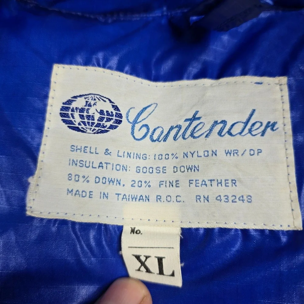 Vintage 80s Contender Goose Down Puffer Jacket‎ Mens XL Blue Hooded Winter Coat - Picture 3 of 6